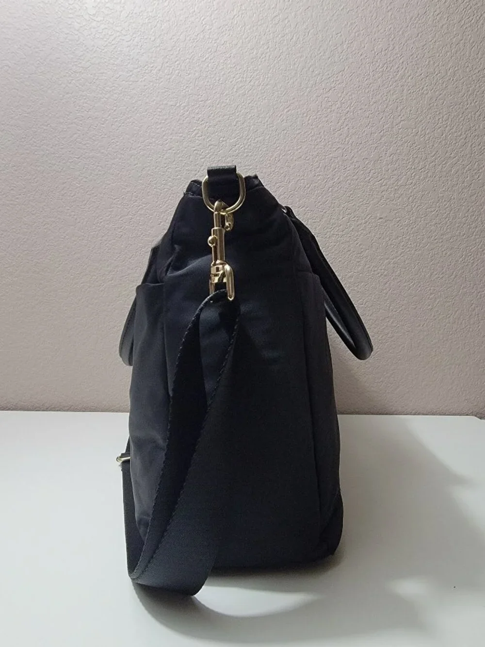 Lo & Sons L&S Black Nylon Laptop Tote Bag Work Travel Crossbody Gold Hardware
